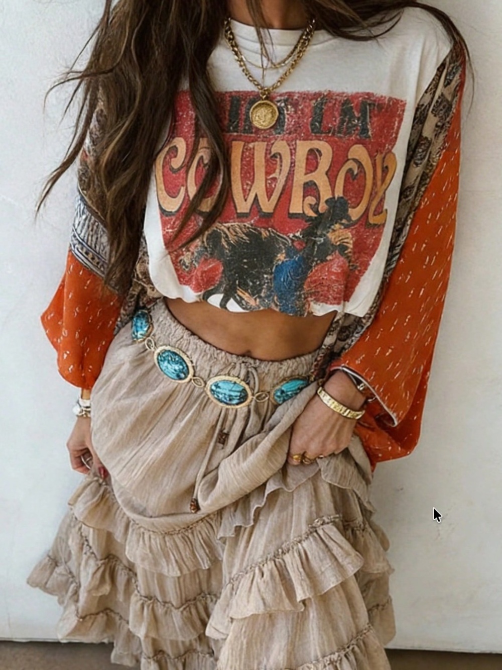 Western Cowboy Horse Graphic Poncho  Kimono top - Picture 6 of 6